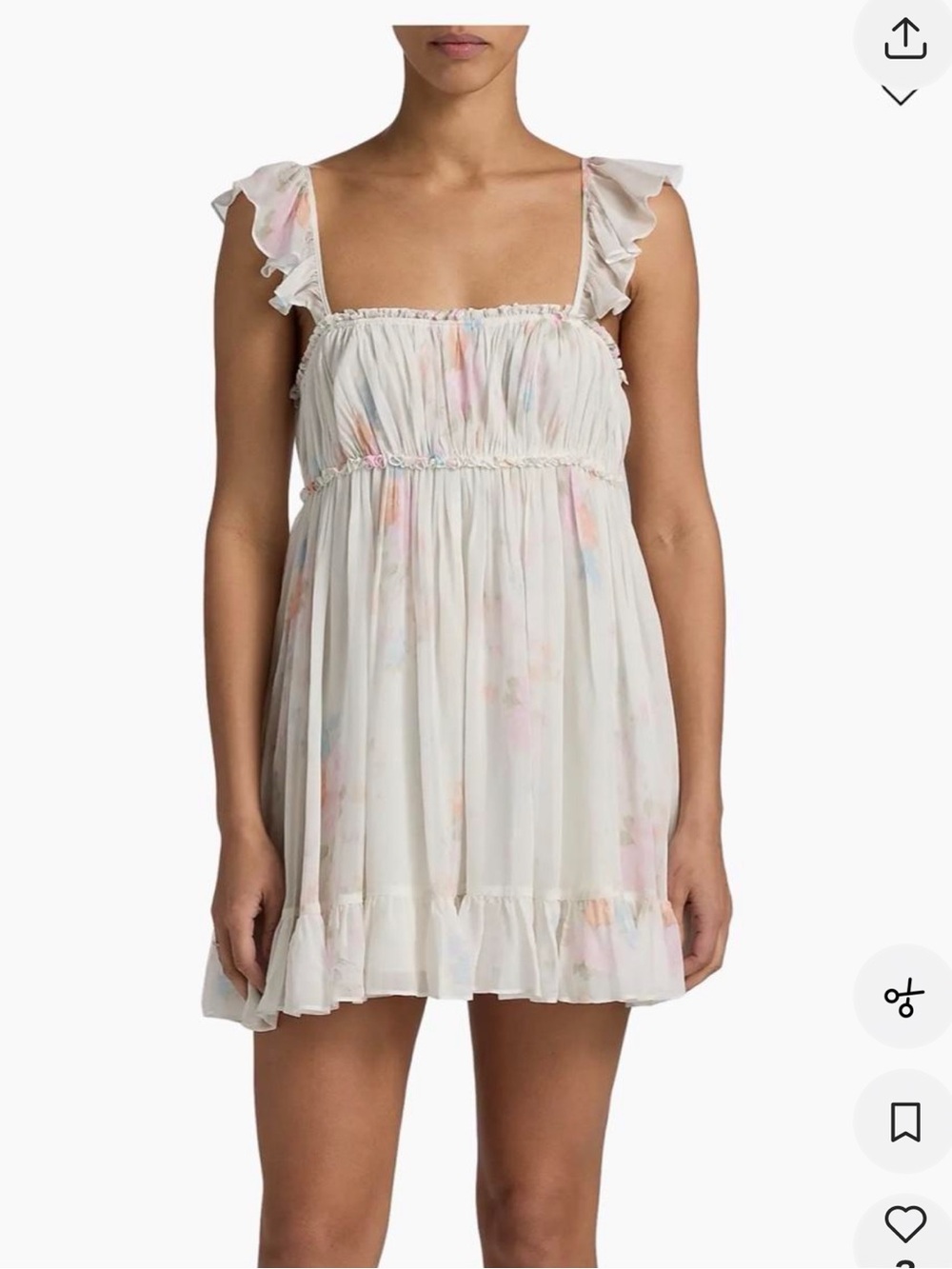 Love Shack Fancy Zanira Smocked A-Line Mini Dress 
- White with Pastel Print